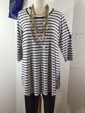 Sympli Navy & White Striped 3/4 Sleeve Tunic Top 12